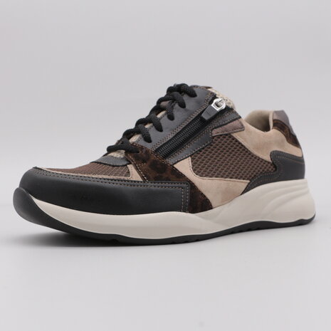 Durea  Fleur Sneaker met Rits Zwart/Seppia/Bruin